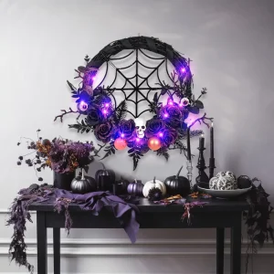 Halloween Decorations Spider Skull Wreath Plastic Artificial Flowers Durable Party Layout Props Hanging Ornaments Handmade
