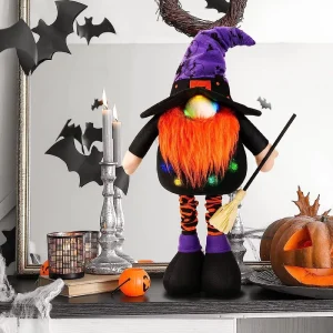 Halloween Decorations Spider Telescopic Faceless Old Man Luminous Doll Broom High Hat Witch Ornaments