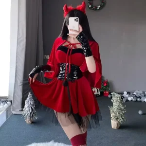 Halloween Demon Cosplay Uniform Fancy Red Dress Christmas Carnival Party Dress up Costume Nightclub for Stage Performance