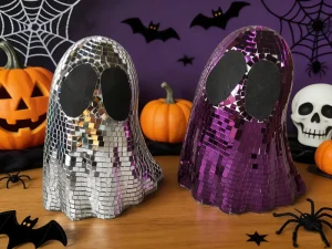 Halloween Disco Ball Ghost Glowing Spooky Ghost Decor for Haunted House Party Scary Decoration in Green Silver Purple