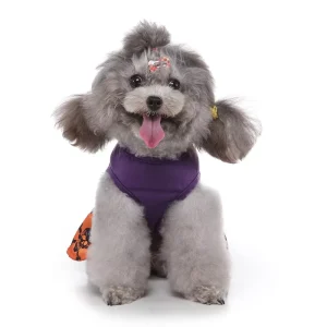 Halloween Dog Dress Witch Costume Solid Polyester with Elastic Rubber Belly Band Double Layer Skull Skirt Bound Neck Pet Clothes