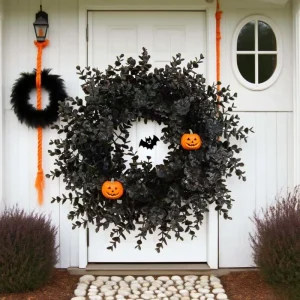 Halloween Durable Reusable Artificial Plastic Round Garland Door Decoration Indoor