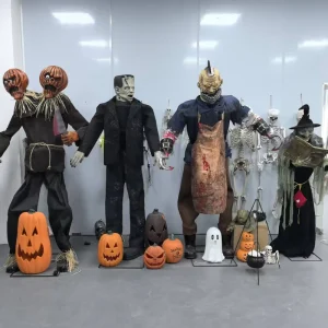 Halloween Electric Butcher Decoration Pumpkin Head Party Ghost House Escape Room Atmosphere Glowing Animated Horror Prop