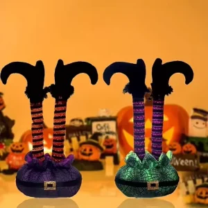 Halloween Elf Legs Ornament Wicked Witch Handstand Legs Polyester Fabric Flexible Striped Feet Party Decor Props