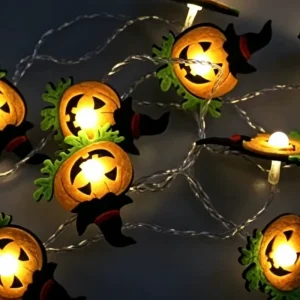 Halloween Felt Pumpkin String Lights with Witch Hat Suitable for Halloween Decoration