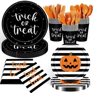 Halloween Festival Theme Design Paper Plates Paper Cup Pumpkin Disposable Party Supplies Set for Holiday Decoration
