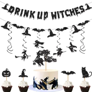 Halloween Garland Set Decoration Witch Bat Spiral Pendant Hanging Flag Accessories Finished Product Model LQ
