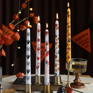 Halloween Ghost 25cm Long Stem Embossed Printed Glass Smokeless Candle 12 Colors Religious Style Holiday Decorations