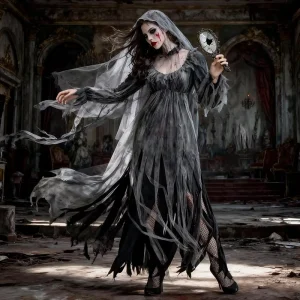 Halloween Ghost Bride TV & Movie Dark Dress Women’s Tattered Tulle Zombie Costume
