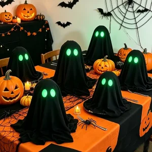 Halloween Ghost Cloth Ornament with Glowing Eyes Small Tabletop Decoration for Indoor Party Themed Decor