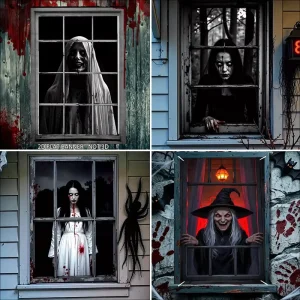 Halloween Ghost Curtain Window Cover and Wall or Door Banner