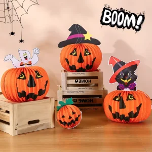 Halloween Ghost Festival Paper Pumpkin Lantern Hanging Decoration Ornament for Home Bar Cafe Party