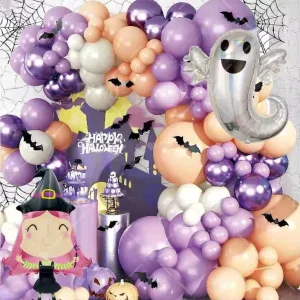 Halloween Ghost Festival Party Theme Decorations Balloon Arch Latex & Aluminum Balloon Chain Carnival Kit