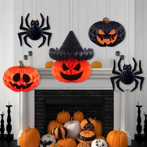 Halloween Ghost Festival Pumpkin Spider 3D Honeycomb Paper Hanging Ornaments for Party Decorations