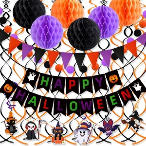Halloween Ghost Festival Theme Customizable Paper Party Decoration Set Hanging Pennant Banners Triangle Flags Tissue