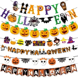 Halloween Ghost Festival Theme Paper Hanging Banner Set Spooky Printed Pennant Flags Customizable for Indoor Decoration
