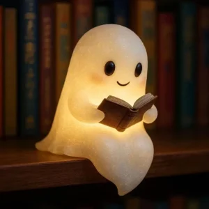Halloween Ghost Figurine Light Up Cute Reading Statue Indoor Decor Style 1 for Bedroom