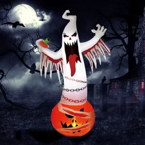 Halloween Ghost Flame Lamp White Ghost Pumpkin Inflatable Model Outdoor Garden Decoration Horror Ornament