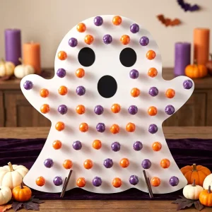 Halloween Ghost Shaped Wooden Lollipop Display Stand with Customized Print for Party Tabletop Candy Dessert Rack