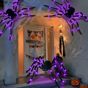 Halloween Glow Plush Spider Toy Outdoor Decorations Hanging Web Spider Purple Glowing Spooky Purple Light Glow Spider Prop