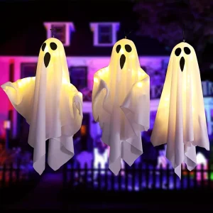 Halloween Glowing Ghost Streamer Wall Decor Kit Spooky Indoor Use Reusable Plastic with AAA Battery for Halloween Parties