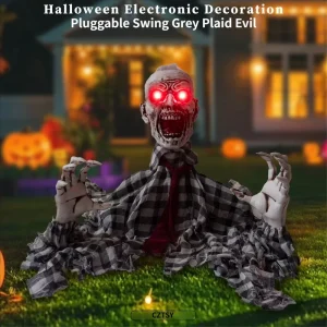 Halloween Glowing Plaid Shirt Zombie Sound Activated Electric Induction Inserted Into Outdoor Courtyard Swing Ghost Decoration
