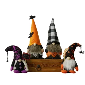 Halloween Gnome Decor Set Felt Fabric Gnomes with Bat & Checkered Hats BOO Banner Gandalf Doll Indoor Soft Cute Halloween Decor