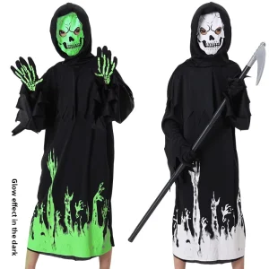 Halloween Grim Reaper Cosplay Costume Glowing Scythe Western Style American Vampire Outfit Dress Up Attire Polyester Material 18