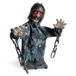Halloween Half-Body Swaying Zombie with Iron Chains Electric Sensor Glowing Sound Horror Atmosphere Decoration Prop