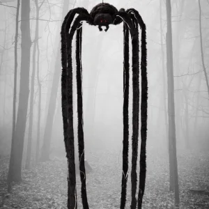 Halloween Hanging Black Spider Decor with Flashing Waterfall Lights for Halloween Party Haunted House Outdoor Setup