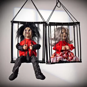 Halloween Hanging Electric Sensor Ghost Prop Haunted House Bar Decoration Horror Cage