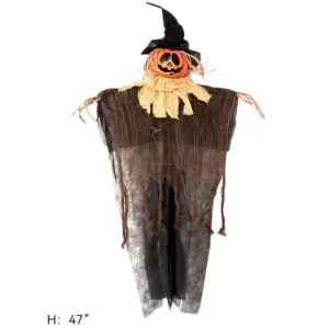 Halloween Hanging Ghost Decoration Pumpkin Head Haunted House Horror Mesh Cape Props Decoration