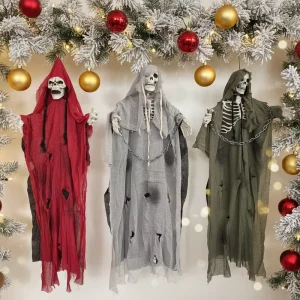 Halloween Hanging Skeleton Ghosts with Cloaks and Chains 3 Pack Horror Decoration Props