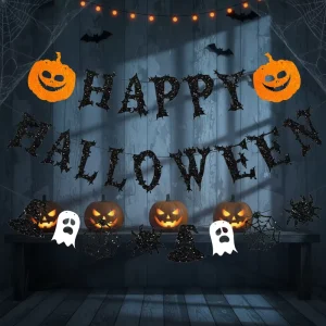 Halloween Happy Banners Pull Flowers Halloween Venue Layout Decorations Spider Webs Banners