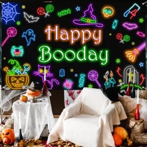 Halloween Happy Booday Backdrop Pumpkin Bat Ghost Halloween Party Wall Background Door Decoration Party Decorations