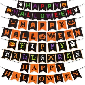 Halloween Happy Party Paper Banner Cartoon Pull Flag Garland Customizable School Mall Classroom Store Indoor Holiday Decoration