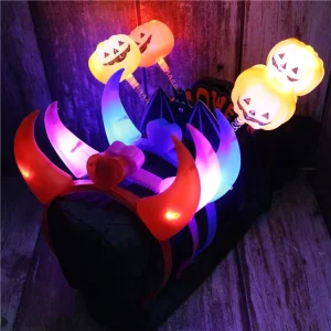 Halloween Headpiece Glowing Headband Children Adult Flashing Pumpkin Lamp Hair Clip Dress Up Prop Evil Horn