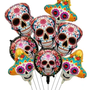 Halloween Holiday Decorations Supplies New 18 Inch Round Halloween Home Decor Flower Skull Aluminum Foil Balloon