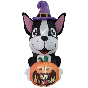 Halloween Holiday Gift Decoration Inflatable White and Black Dog with Pumpkin Inflatable Pumpkin Decoration