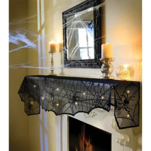 Halloween Holiday Party Decoration Lighted LED Lace Mantle Scarf 100% Polyester Jacquard Printed Black