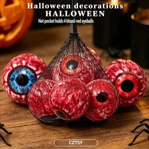 Halloween Horror Blood-colored Eyeball Decoration Net Bag Contains 4 Haunted House Party Scene Decoration Props Pendants