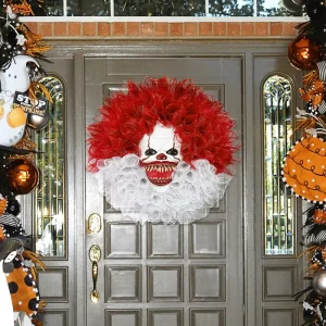 Halloween Horror Clown Wreath Mask Decoration Props Plastic Material Ghost Festival Door Wall Atmosphere