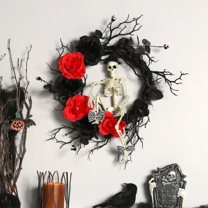 Halloween Horror Skull Plastic Wreath Floral Door Hanging Vine Party Decoration