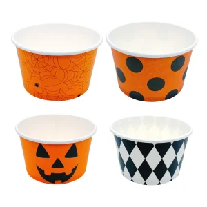 Halloween Ice Cream 8PK 5oz Cartoon Paper Cups Set Disposable Party Supplies Pumpkin Web Treat Cups Environment Friendly