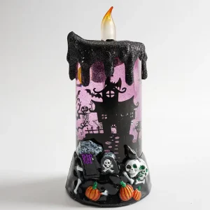 Halloween Illuminated Electronic Candles Gold Powder Rotating Plastic Decorations Flame Lanterns Ornaments Indoor Use Decoration