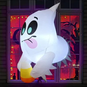 Halloween Inflatable Cartoon-Style Hanging Ghost Outdoor Window Decoration with LED Lights for Party Venues
