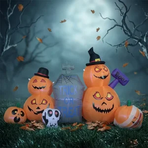 Halloween Inflatable Decor Spooky Pumpkin & Tombstone Combo with LED Lights Outdoor Yard Festival Ornaments