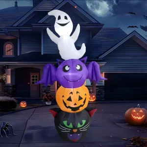 Halloween Inflatable Model Ghost Pumpkin Bat Black Cat Combination Decoration LED Light Outdoor Courtyard Decoration