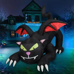 Halloween Inflatable Model Moving Head Wings Black Cat LED Light up Outdoor Decoration Courtyard Party Ornaments
