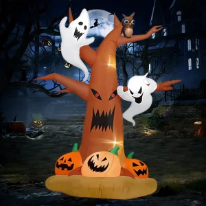 Halloween Inflatable Pumpkin Ghost-Style Air Sculpture Outdoor LED-Illuminated Polyester Ghost Tree